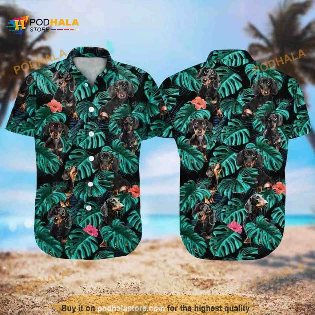 Dachshund Palm Leaves Hawaiian Shirt With Tropical Design