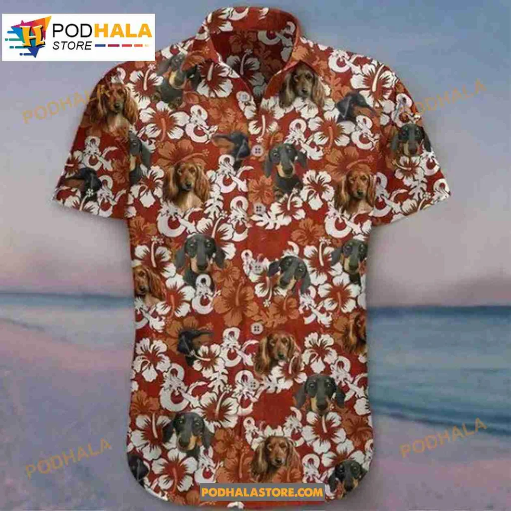 Dachshund Tropical Hawaiian Shirt With Hibiscus Flowers For Summer Fun