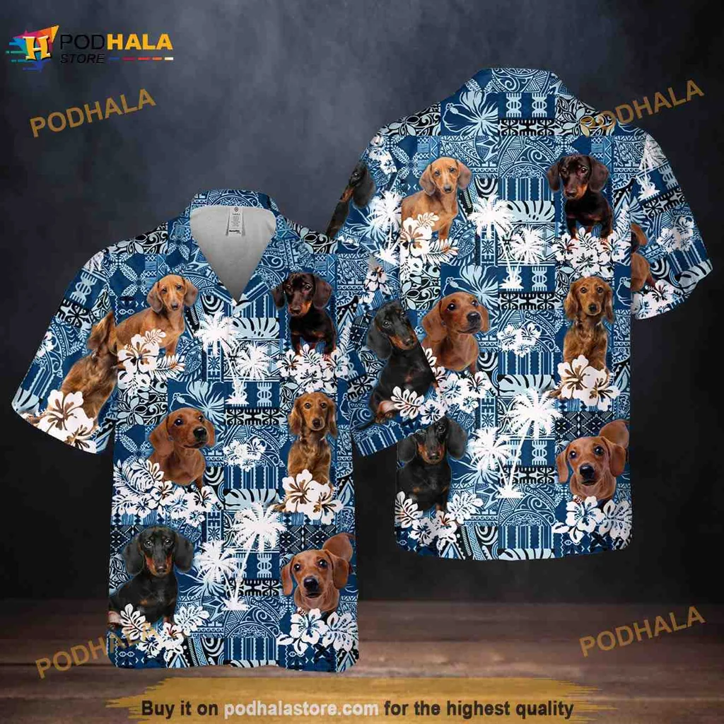 Dachshund Tropical Hawaiian Shirt With Vibrant Floral Design