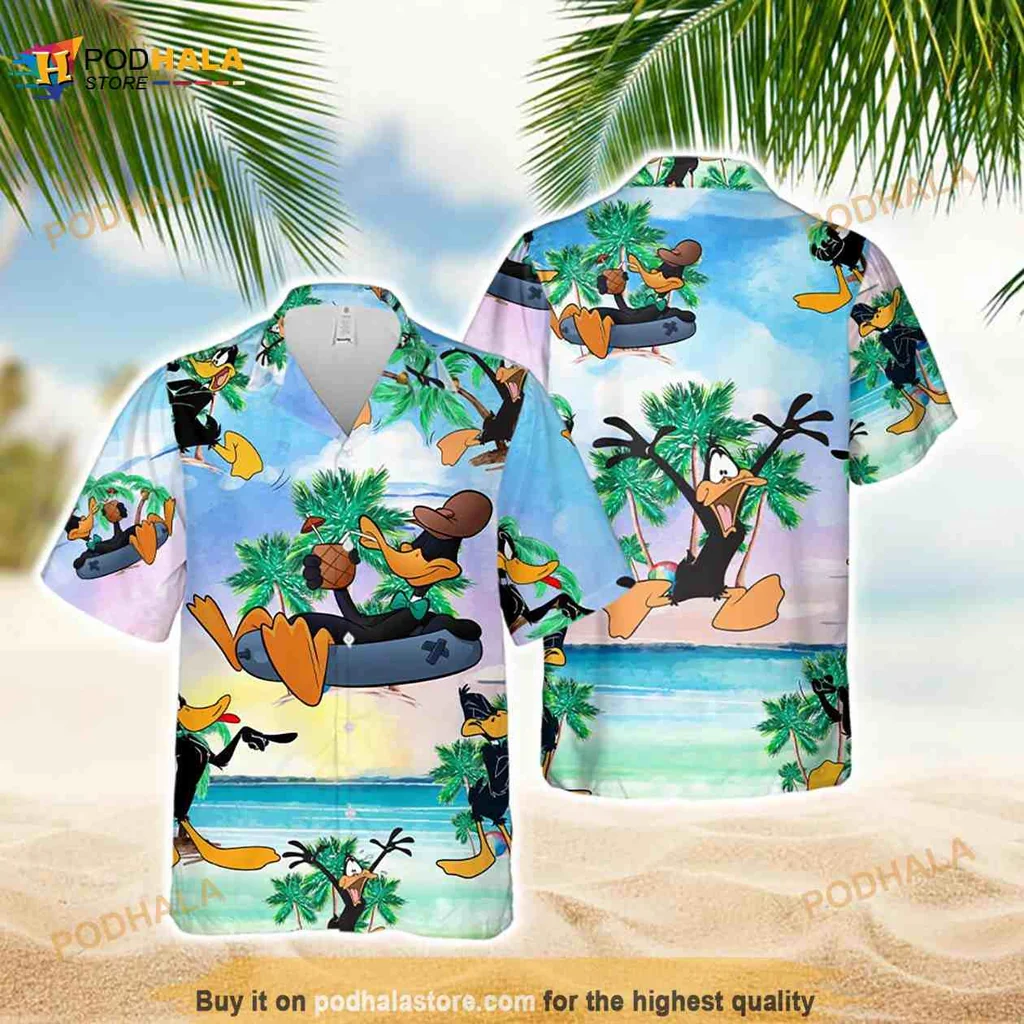 Daffy Duck Tropical Hawaiian Shirt, Fun Cartoon Design With Surfboard