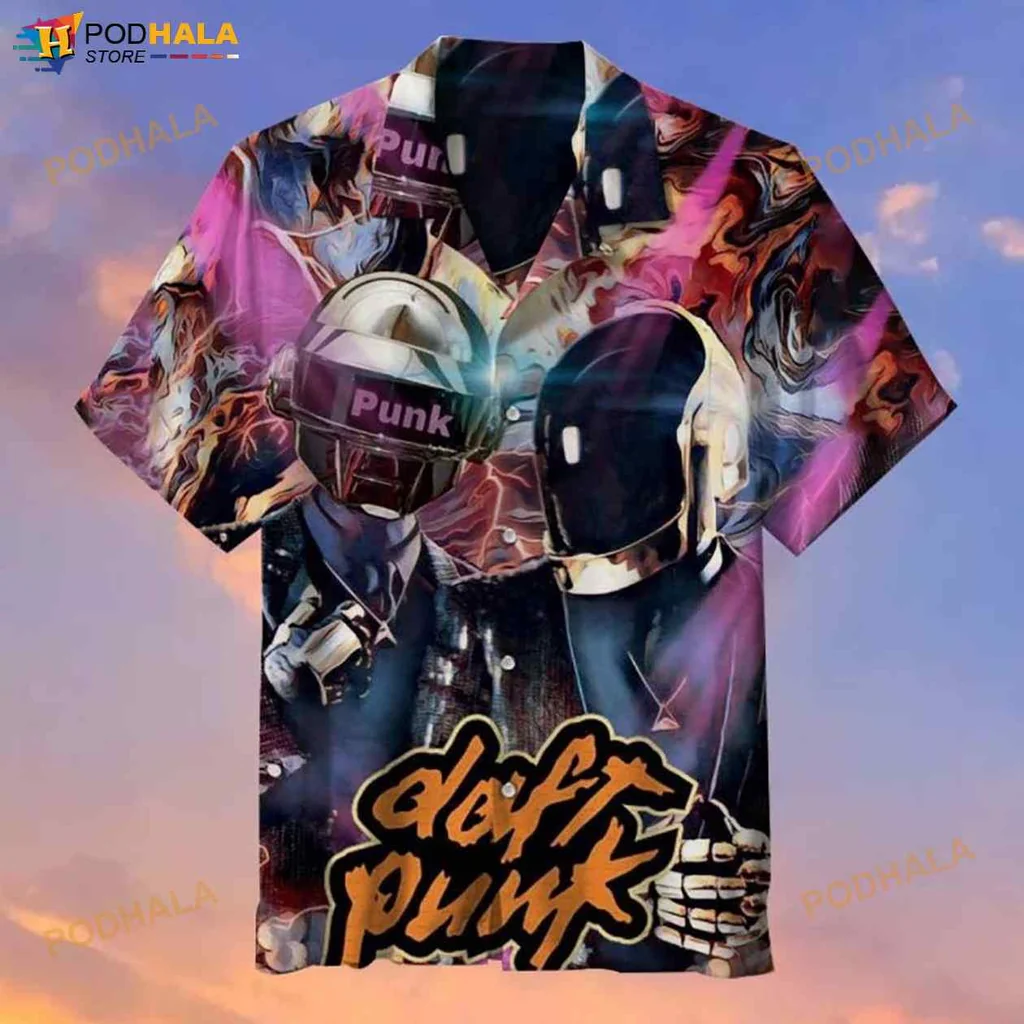 Daft Punk Helmet Hawaiian Shirt With Colorful Swirling Design