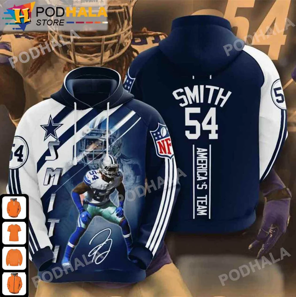 Dallas Cowboys 3d Hoodie Featuring Player 54 Smith For Fans