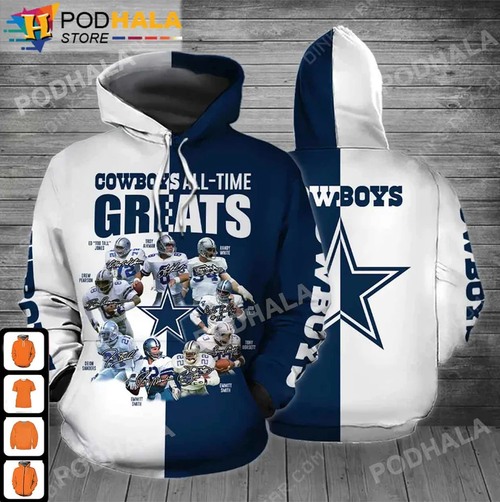 Dallas Cowboys All Time Greats 3d Hoodie, Iconic Team Design