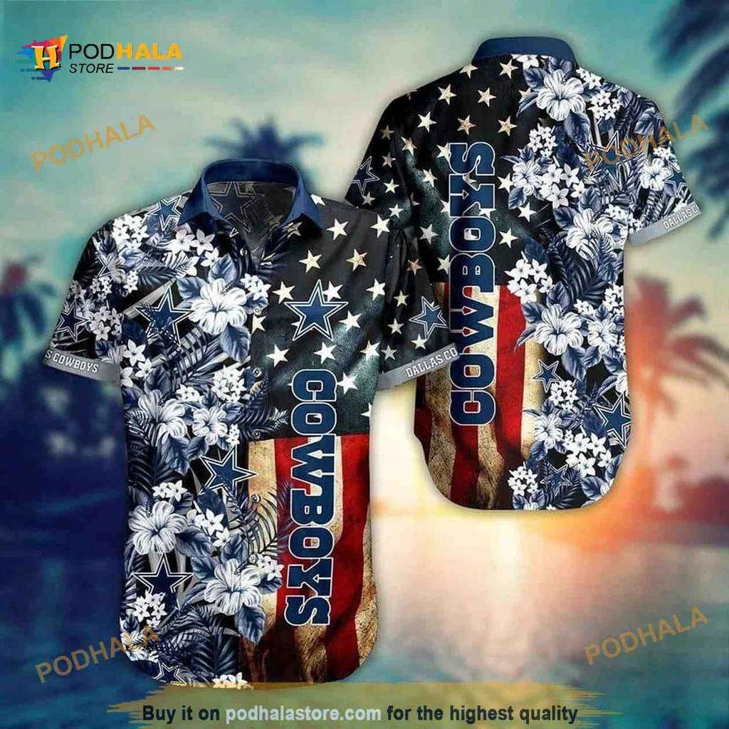Dallas Cowboys Aloha Shirt, American Flag Hawaiian Shirt For Independence Day