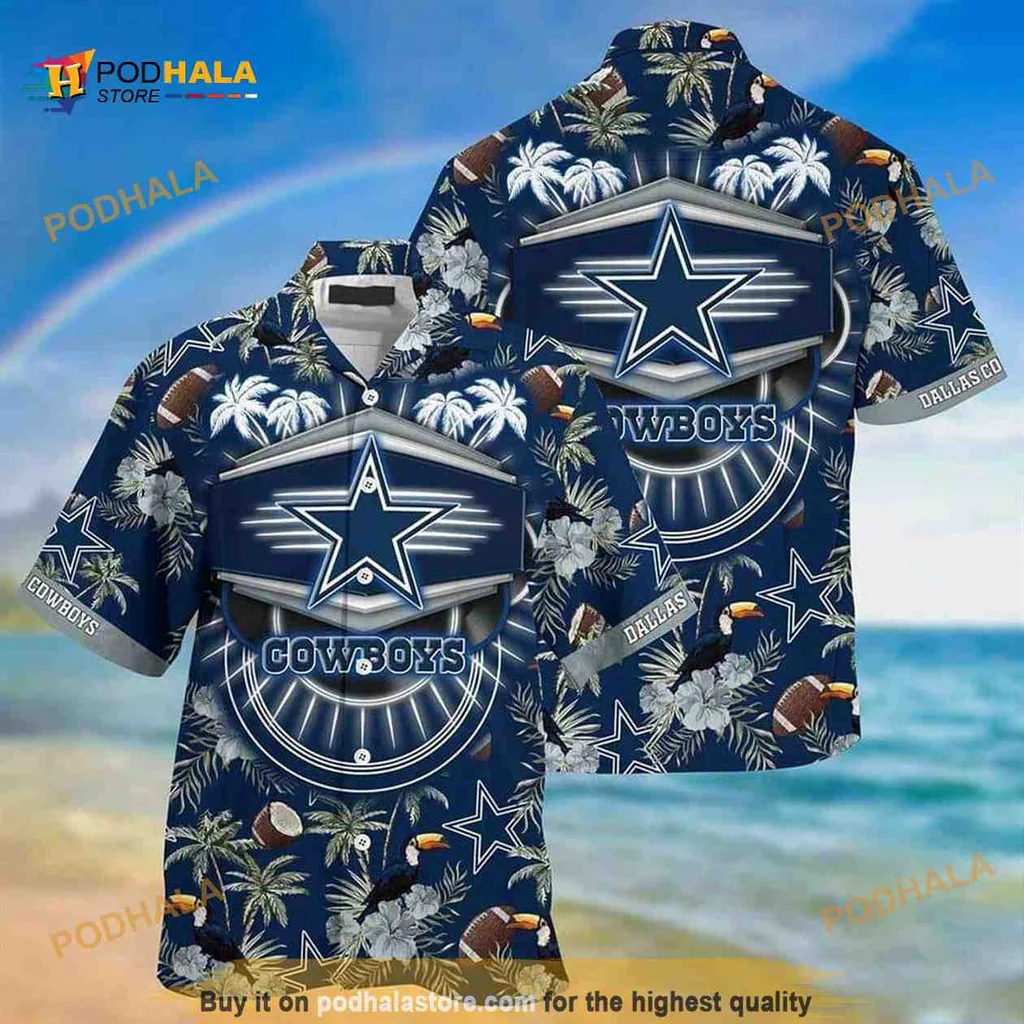 Dallas Cowboys Aloha Shirt, Navy Blue Coconut Pattern Hawaiian Shirt