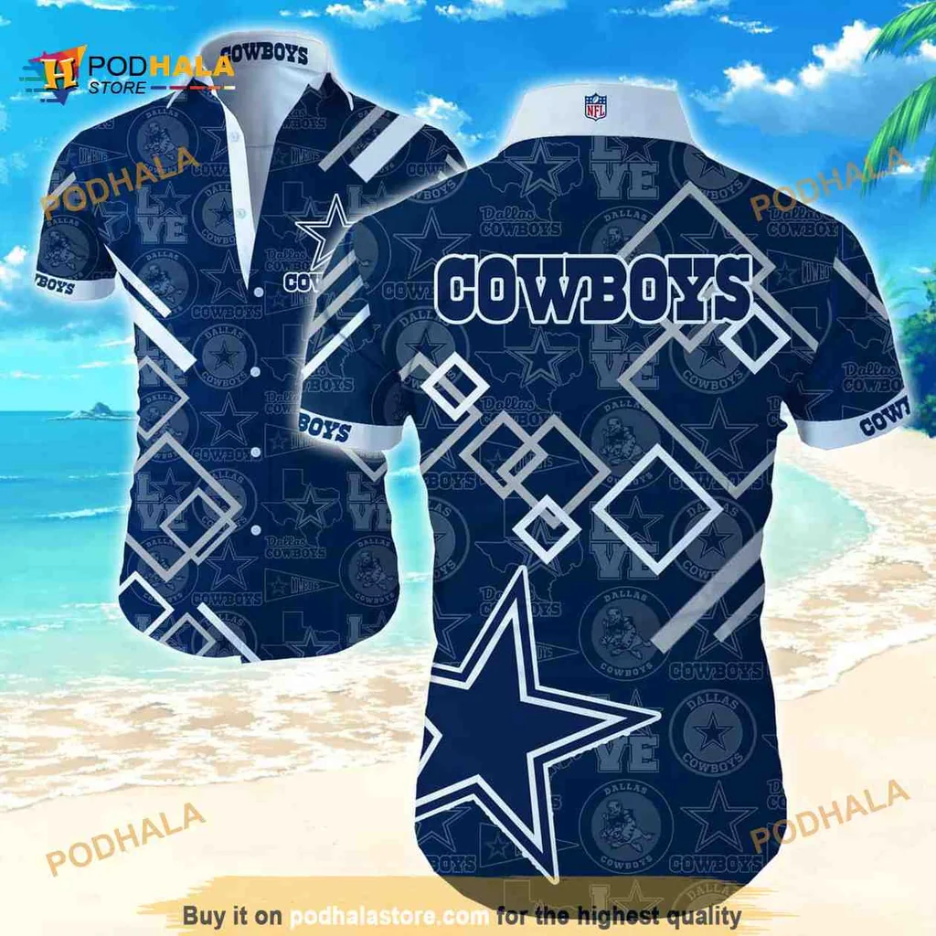 Dallas Cowboys Aloha Shirt, Navy Blue Hawaiian Shirt For Football Fans
