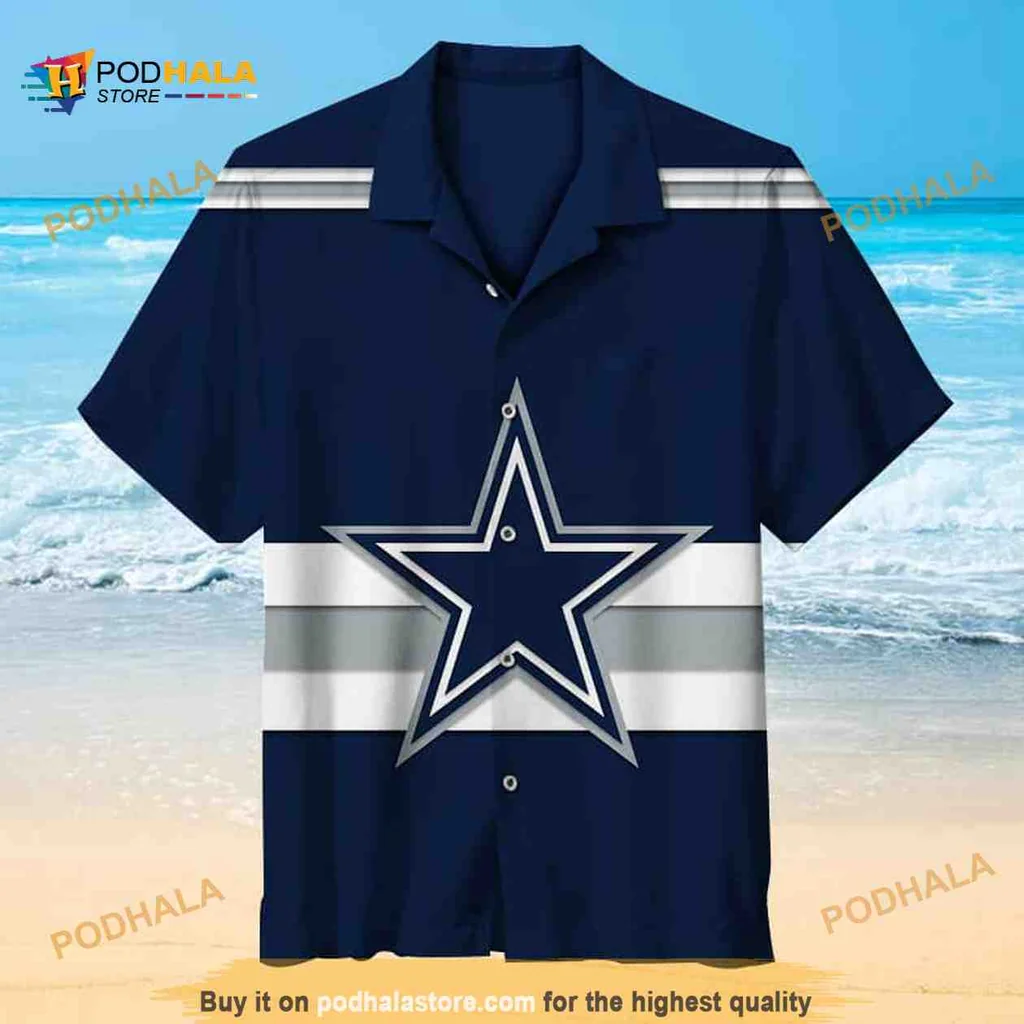 Dallas Cowboys Aloha Shirt, Navy Blue Hawaiian Shirt With Bold Star Design