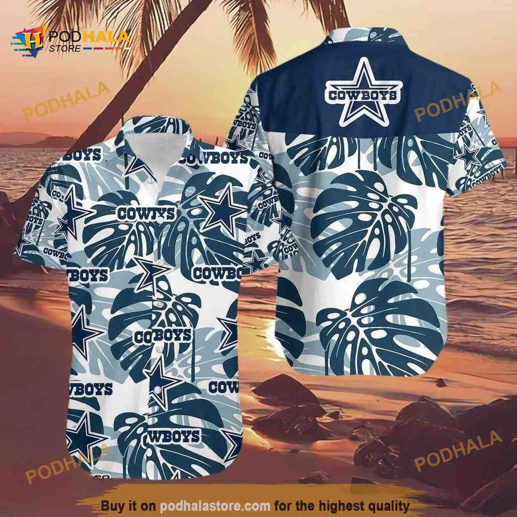 Dallas Cowboys Aloha Shirt, Vibrant Palm Leaf Pattern Hawaiian Shirt