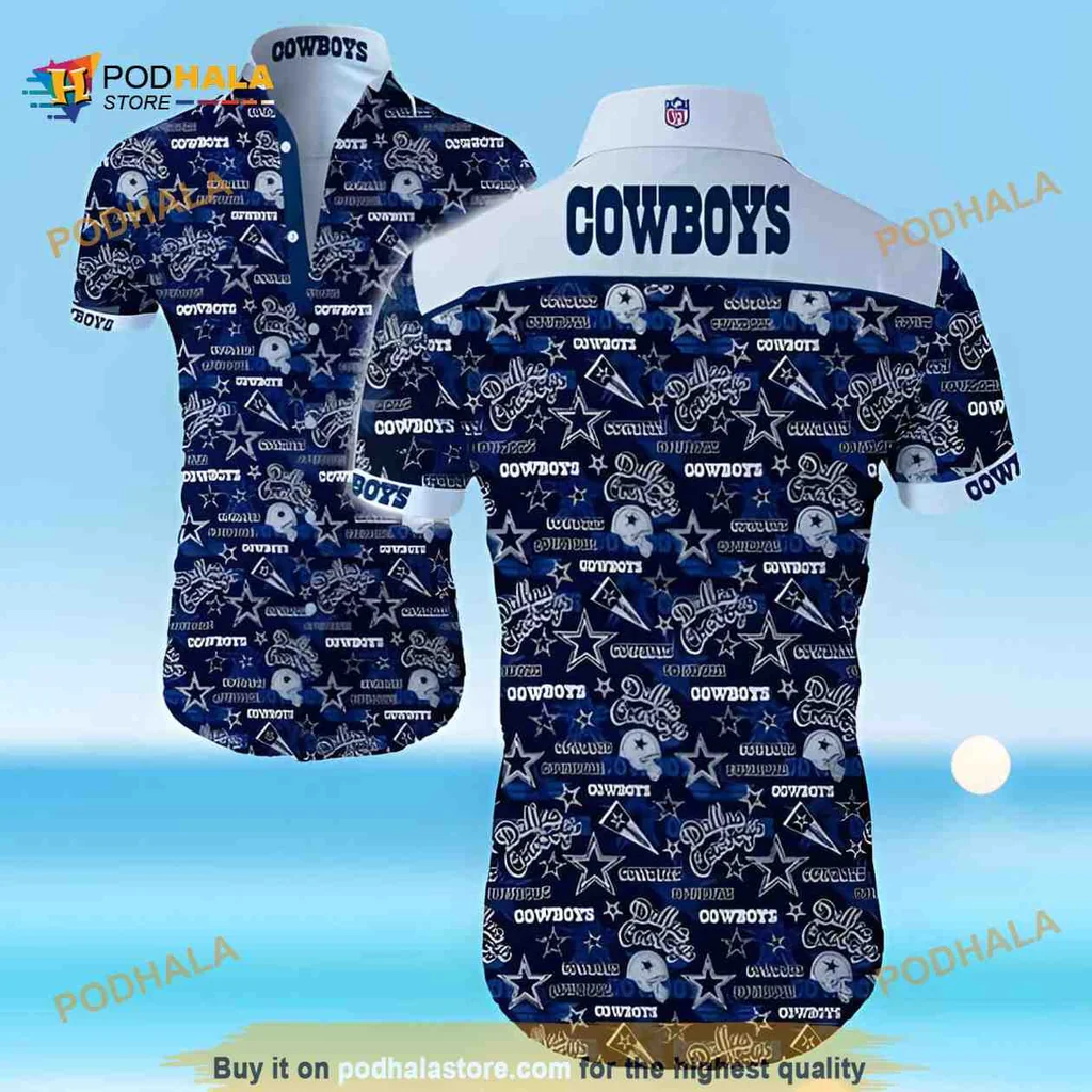 Dallas Cowboys Aloha Shirt With Bold Logos And Cowboy Hat Design