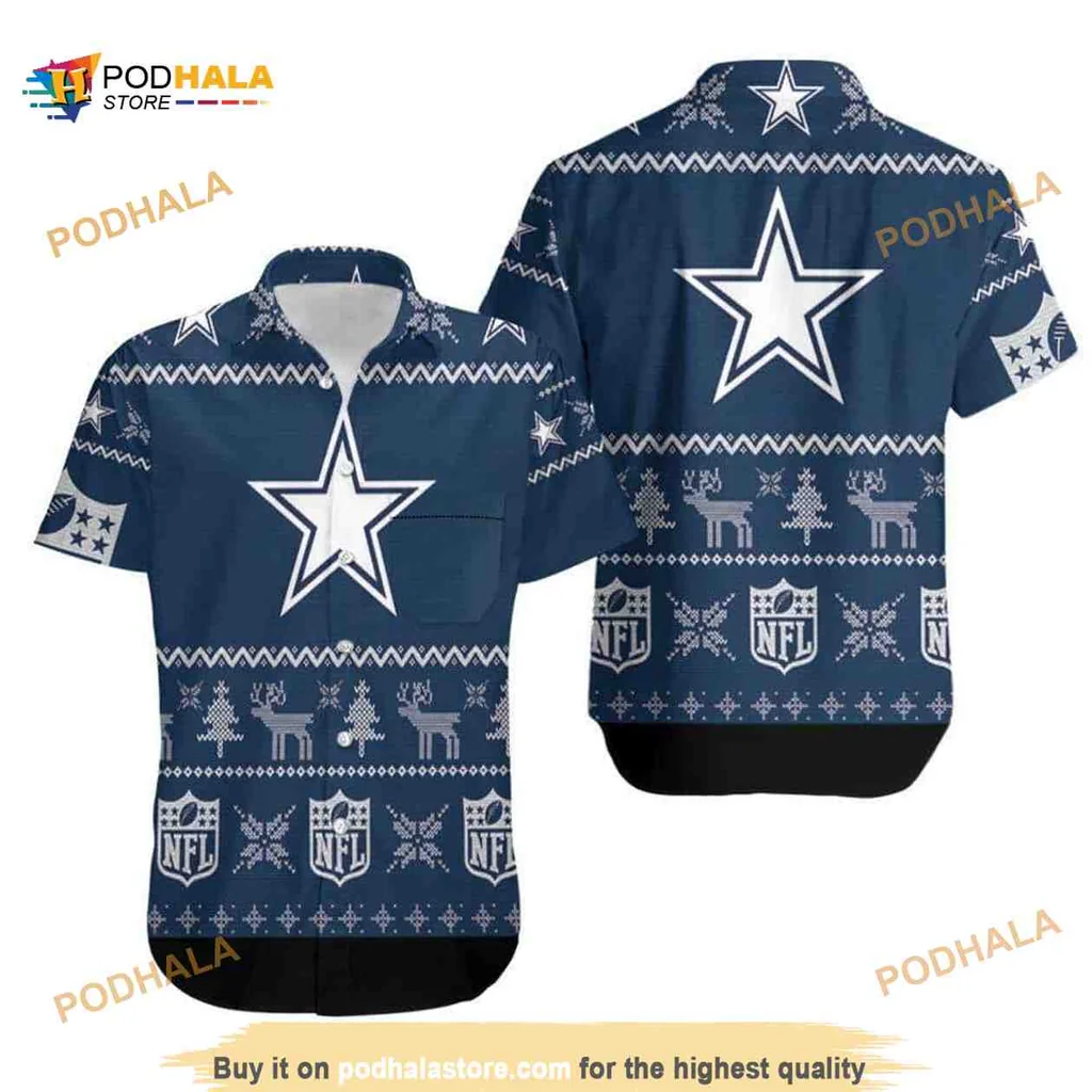 Dallas Cowboys Aloha Shirt With Holiday Patterns And White Star