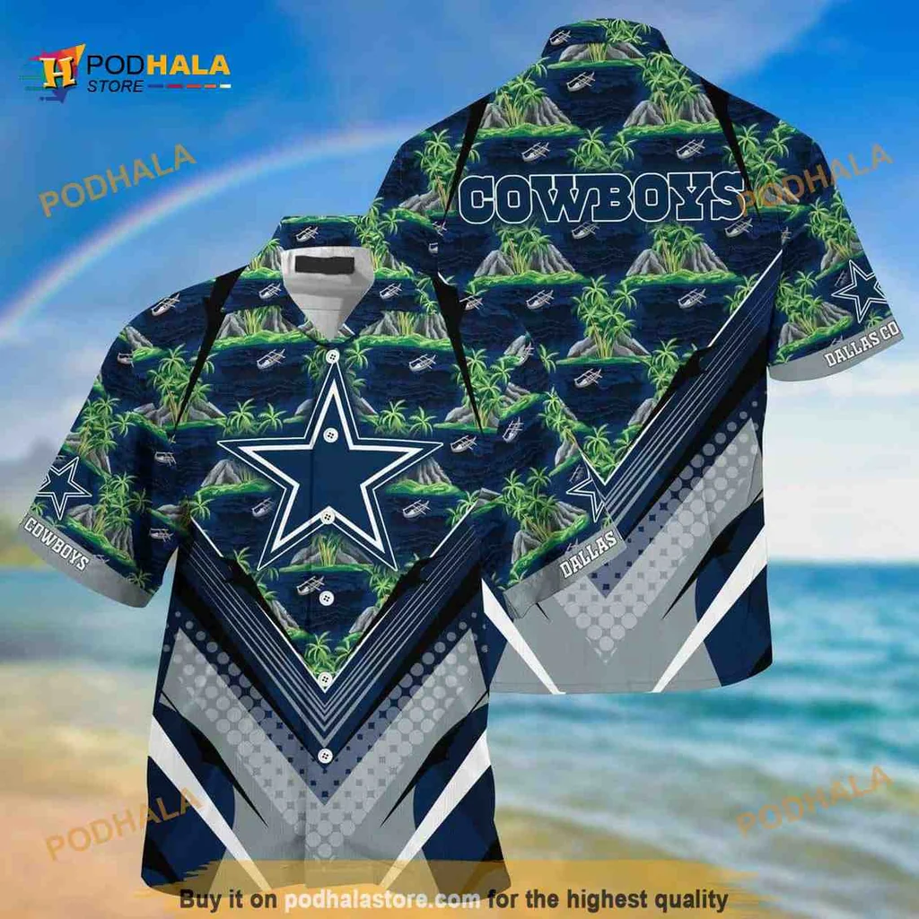 Dallas Cowboys Aloha Shirt With Tropical Design And Blue Star