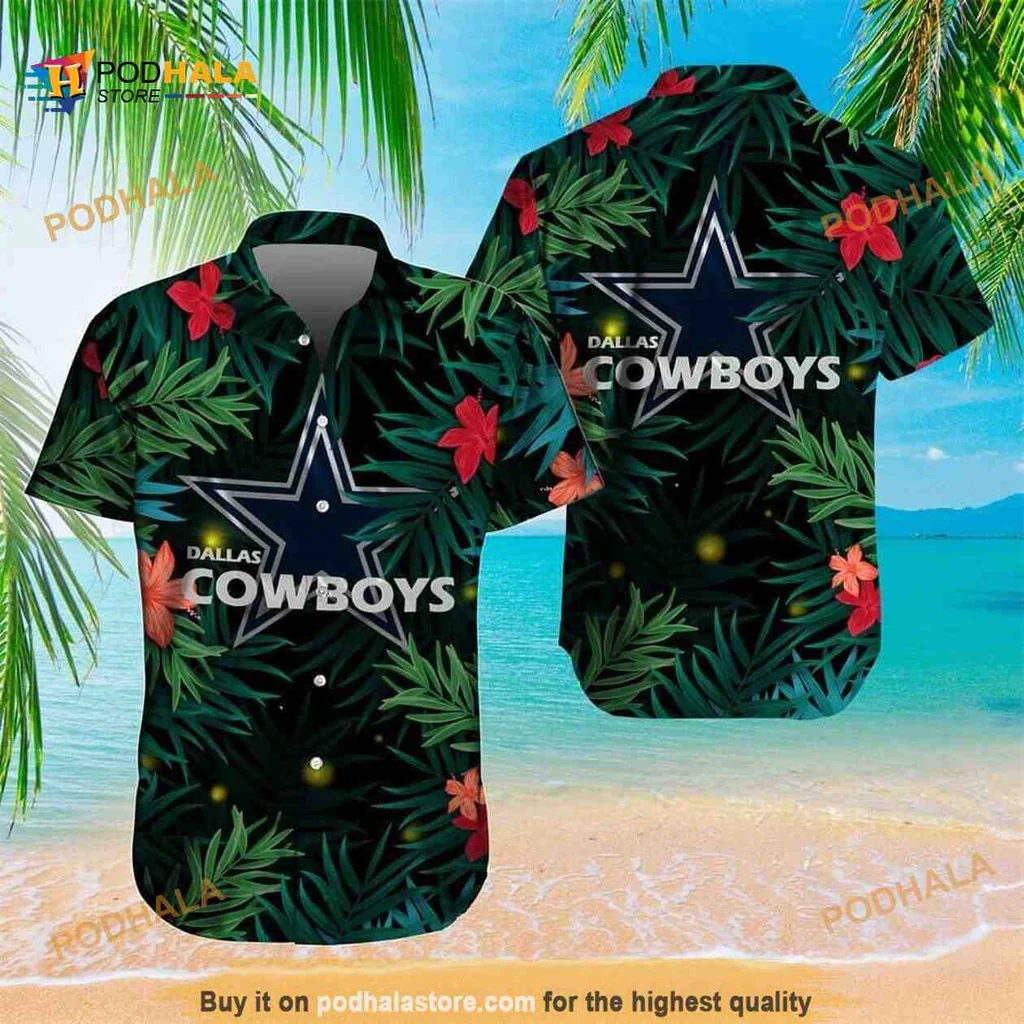 Dallas Cowboys Aloha Shirt With Tropical Design And Star Emblem
