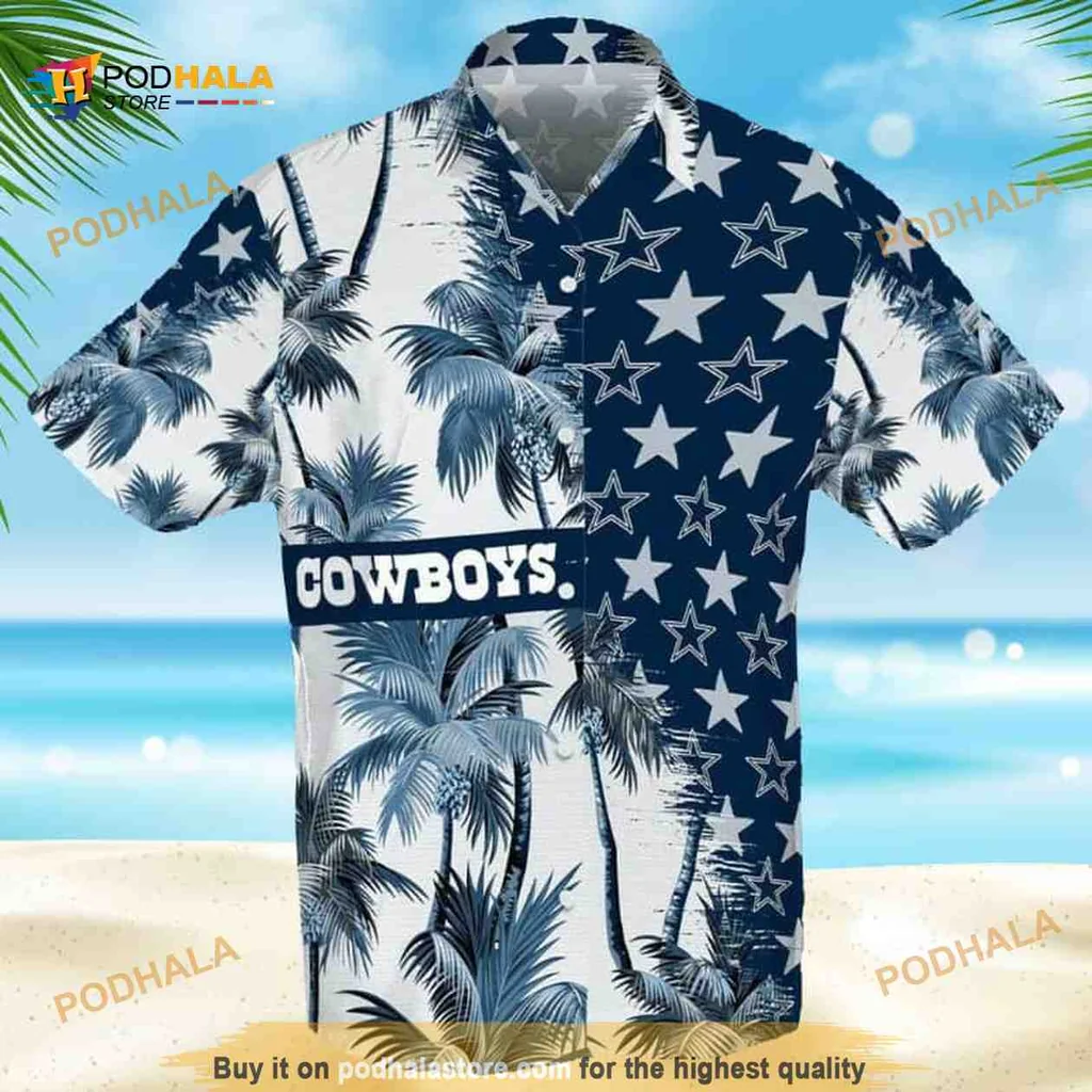 Dallas Cowboys Aloha Shirt With Tropical Palm Trees And Stars