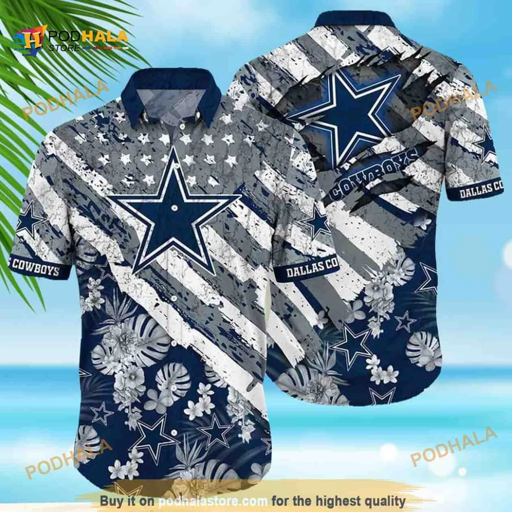 Dallas Cowboys American Flag Hawaiian Shirt, Tropical Football Fan Apparel
