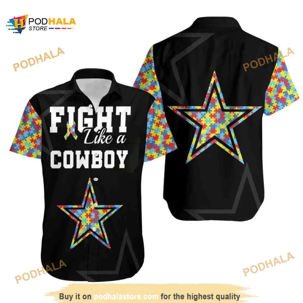 Dallas Cowboys Autism Support Hawaiian Shirt, Fight Like A Cowboy Design