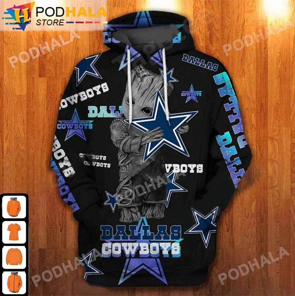 Dallas Cowboys Baby Groot 3d Hoodie With Football Design