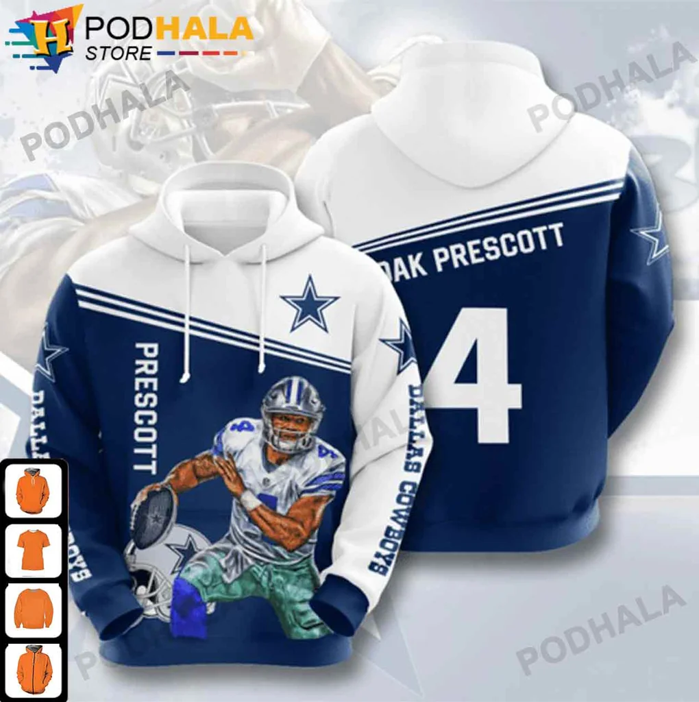 Dallas Cowboys Dak Prescott 3d Hoodie With Bold Team Colors