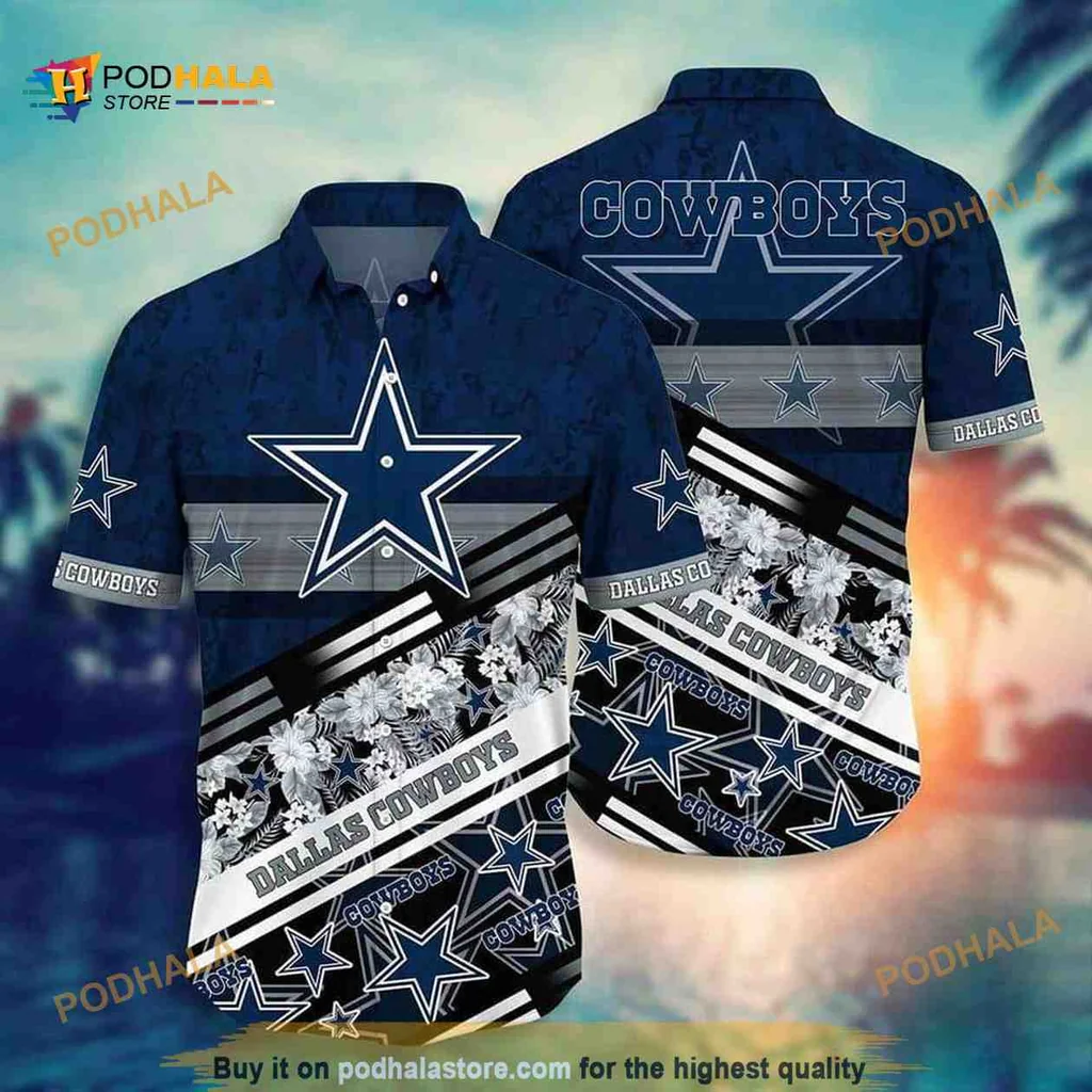 Dallas Cowboys Floral Hawaiian Shirt With Bold Star Design