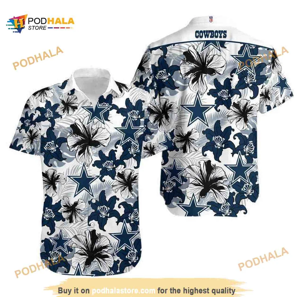 Dallas Cowboys Floral Hawaiian Shirt With Hibiscus Design