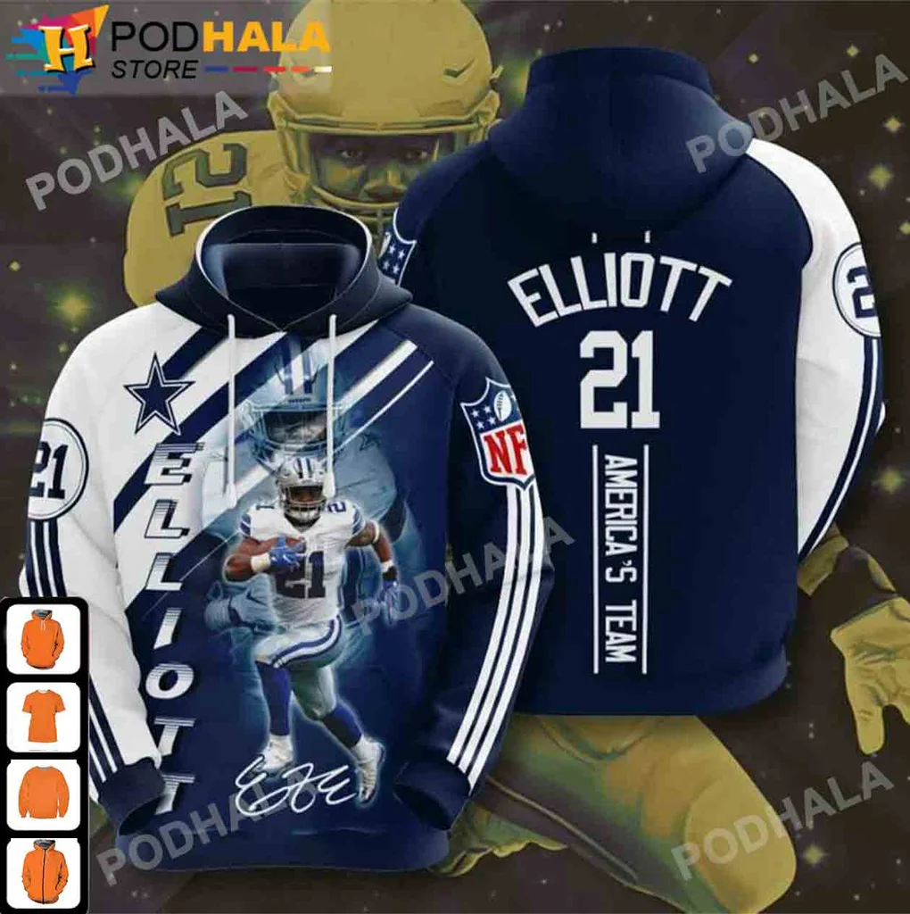 Dallas Cowboys Football 3d Hoodie Featuring Player 21 And Nfl Logo