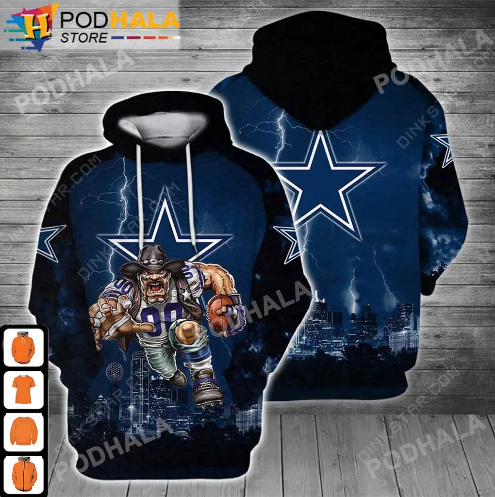 Dallas Cowboys Football 3d Hoodie With Muscular Cartoon Player Design