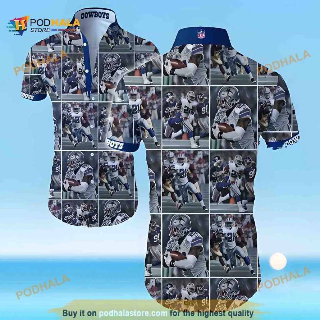 Dallas Cowboys Football Hawaiian Shirt Featuring Action Shots Of Players