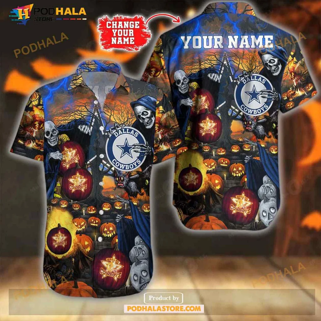Dallas Cowboys Halloween Hawaiian Shirt With Spooky Design And Pumpkins
