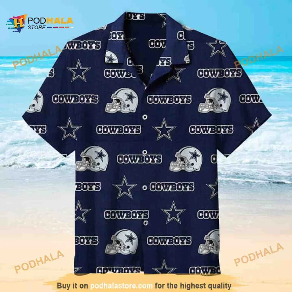 Dallas Cowboys Hawaiian Shirt With Football Helmets And Star Motifs