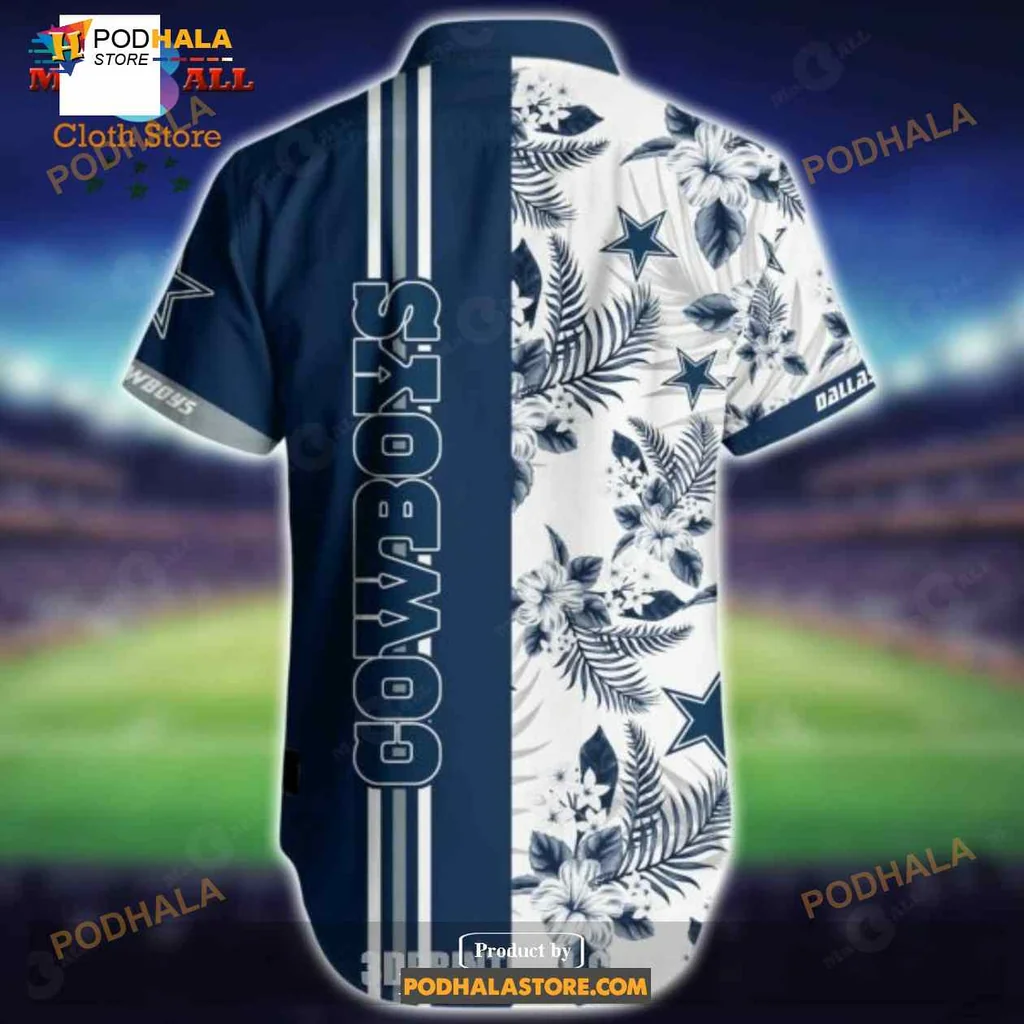 Dallas Cowboys Aloha Shirt With Tropical Floral Design Dallas Cowboys Aloha Shirt With Tropical Floral Design