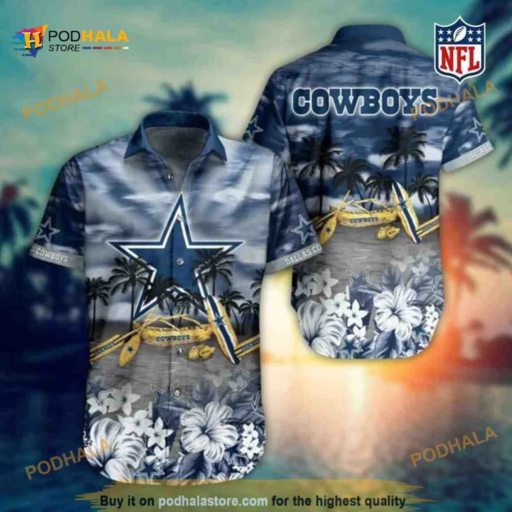 Dallas Cowboys Hawaiian Shirt With Tropical Sunset And Floral Design