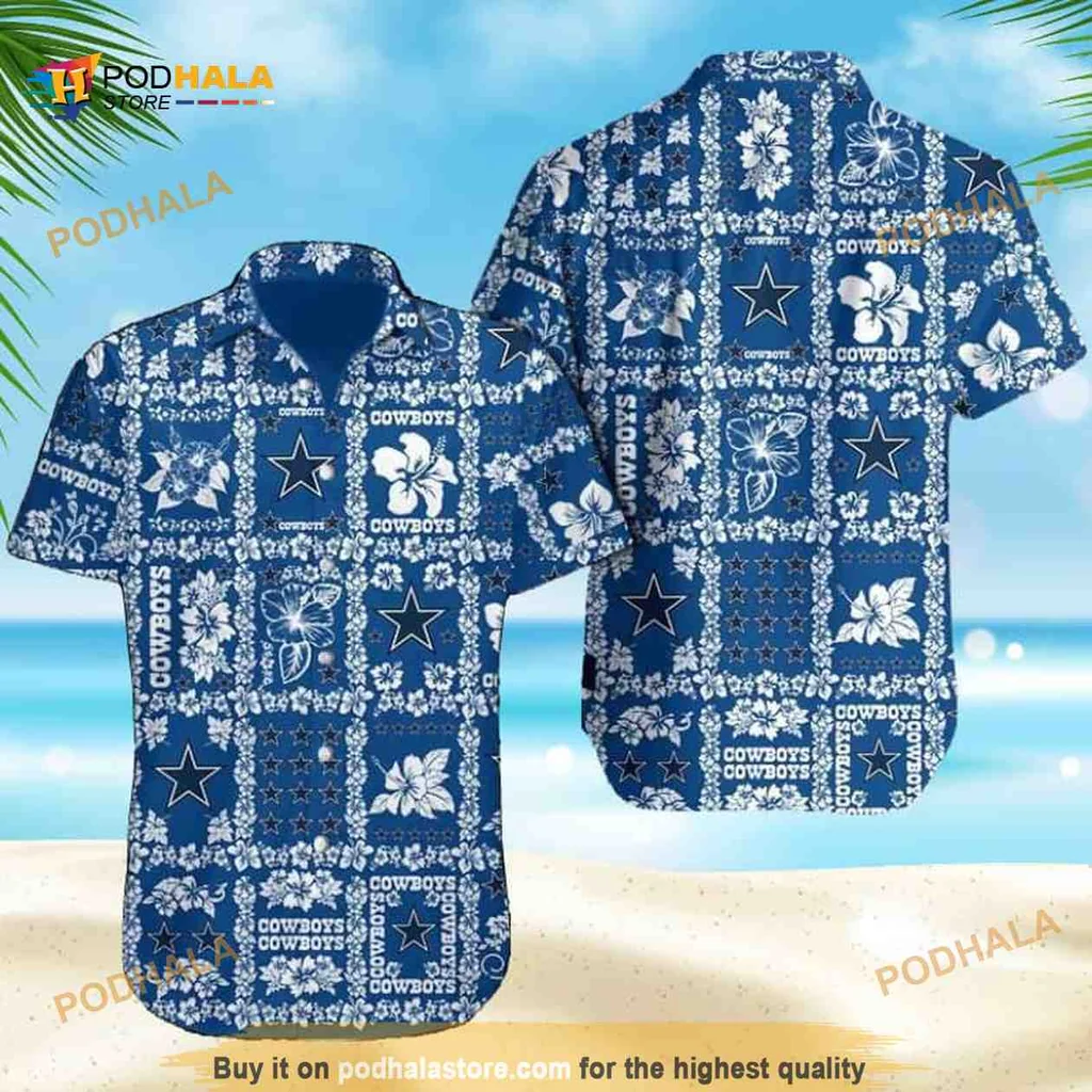 Dallas Cowboys Hibiscus Aloha Shirt, Tropical Beach Trip Design