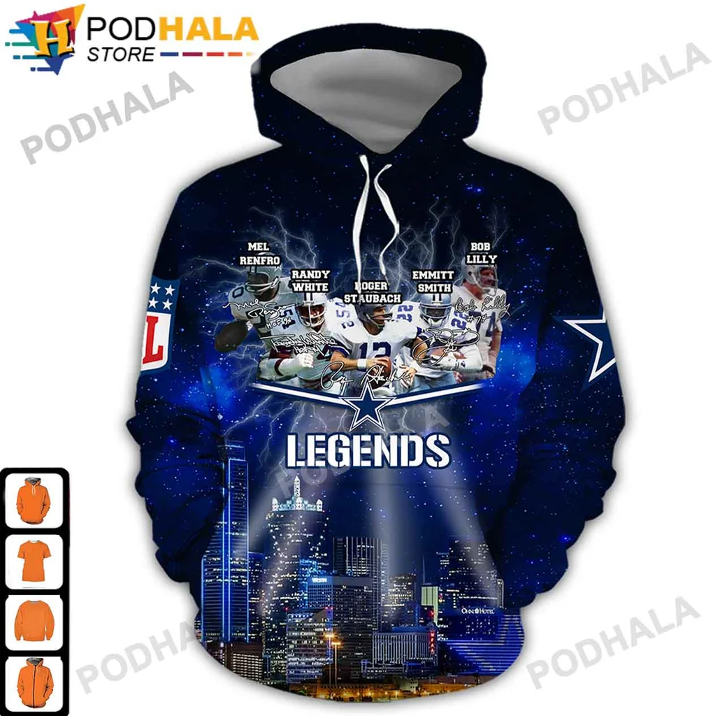 Dallas Cowboys Legends 3d Hoodie Featuring Nfl Icons And Cosmic Design