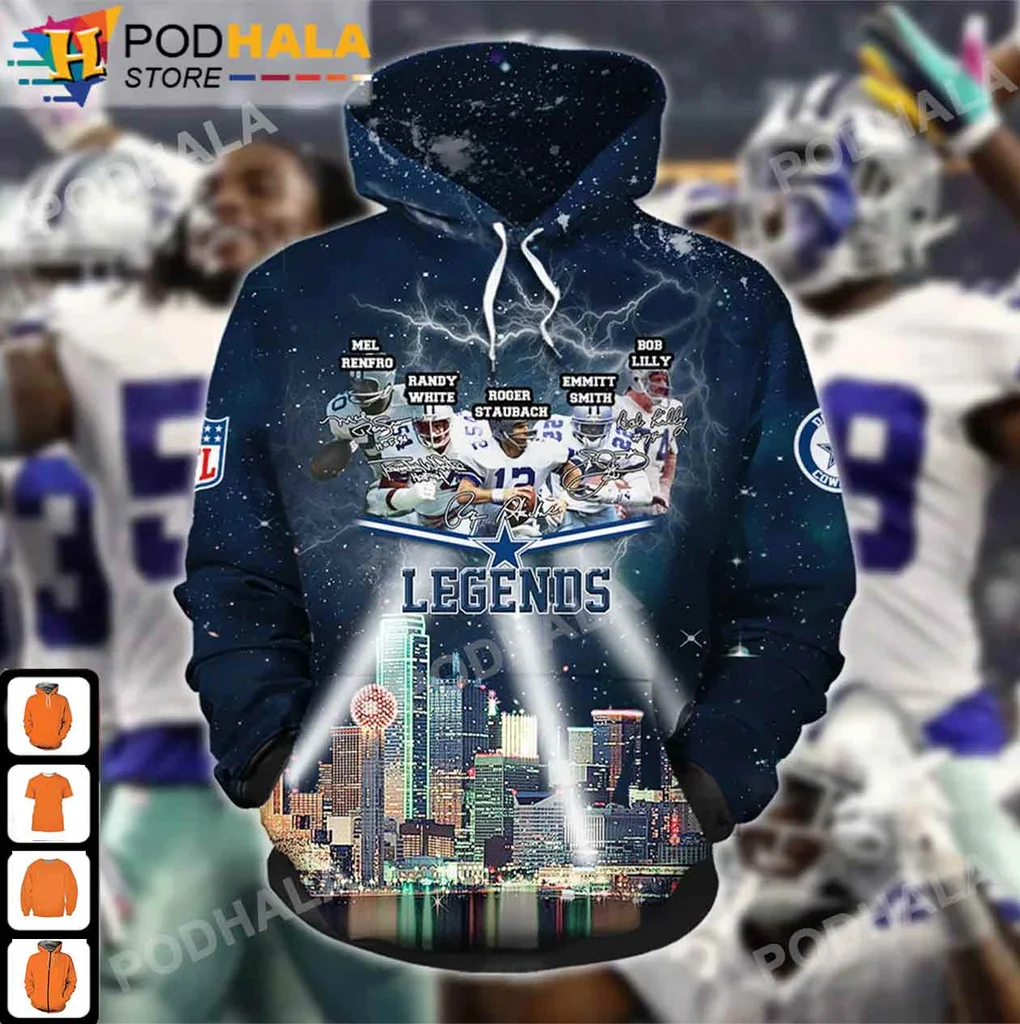 Dallas Cowboys Legends 3d Hoodie With City Skyline And Iconic Players