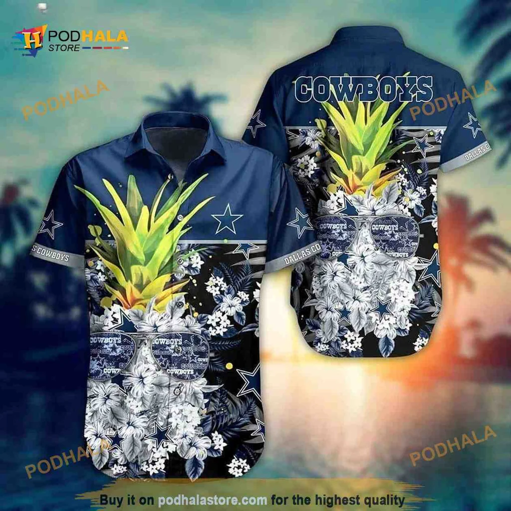 Dallas Cowboys Pineapple Hawaiian Shirt, Tropical Floral Aloha Design