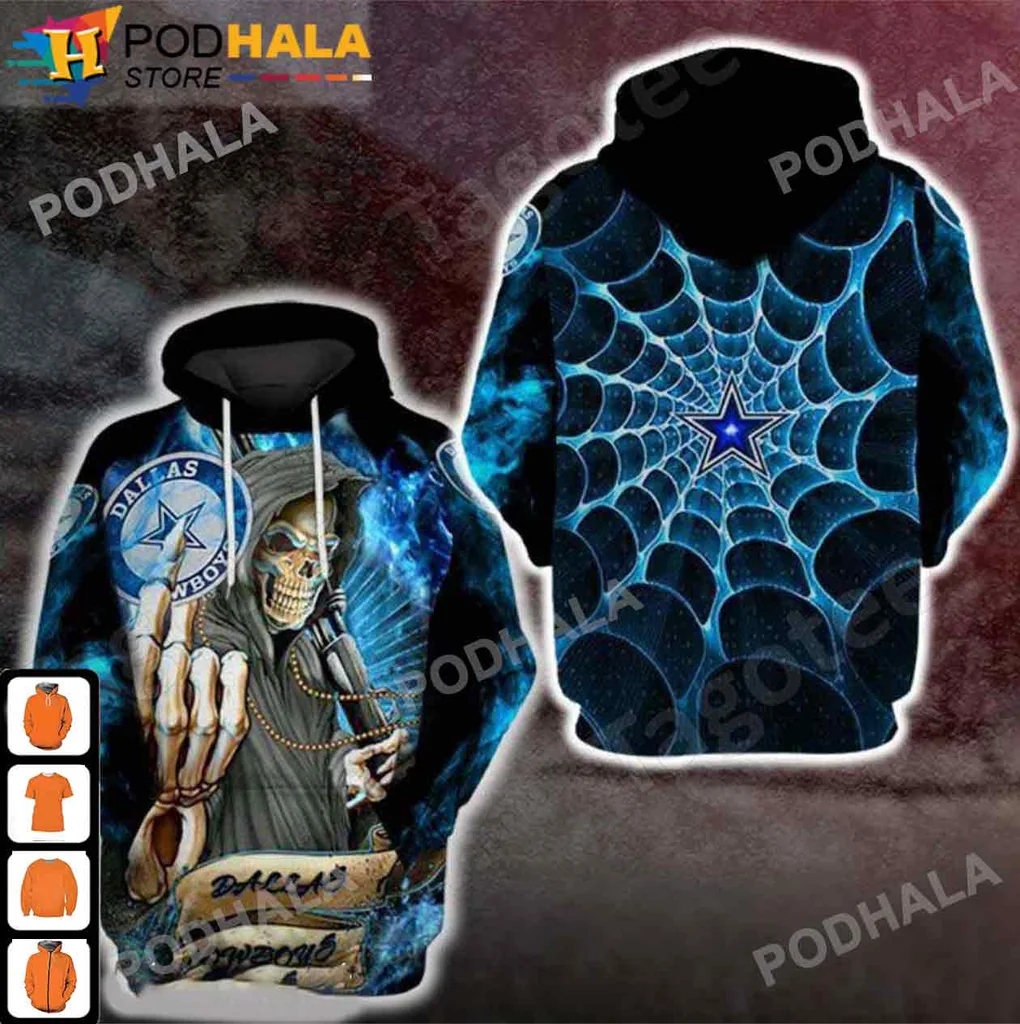 Dallas Cowboys Skull Spiderweb 3d Hoodie For Fans
