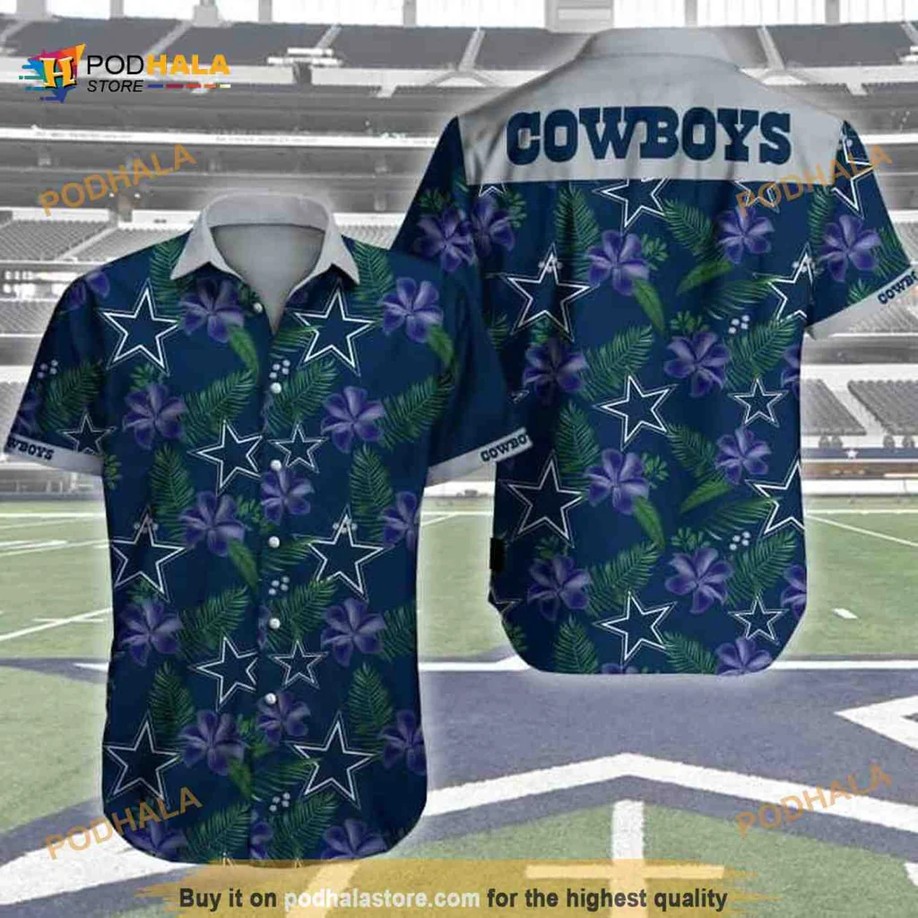 Dallas Cowboys Tropical Aloha Shirt With Bold Stars And Green Leaves