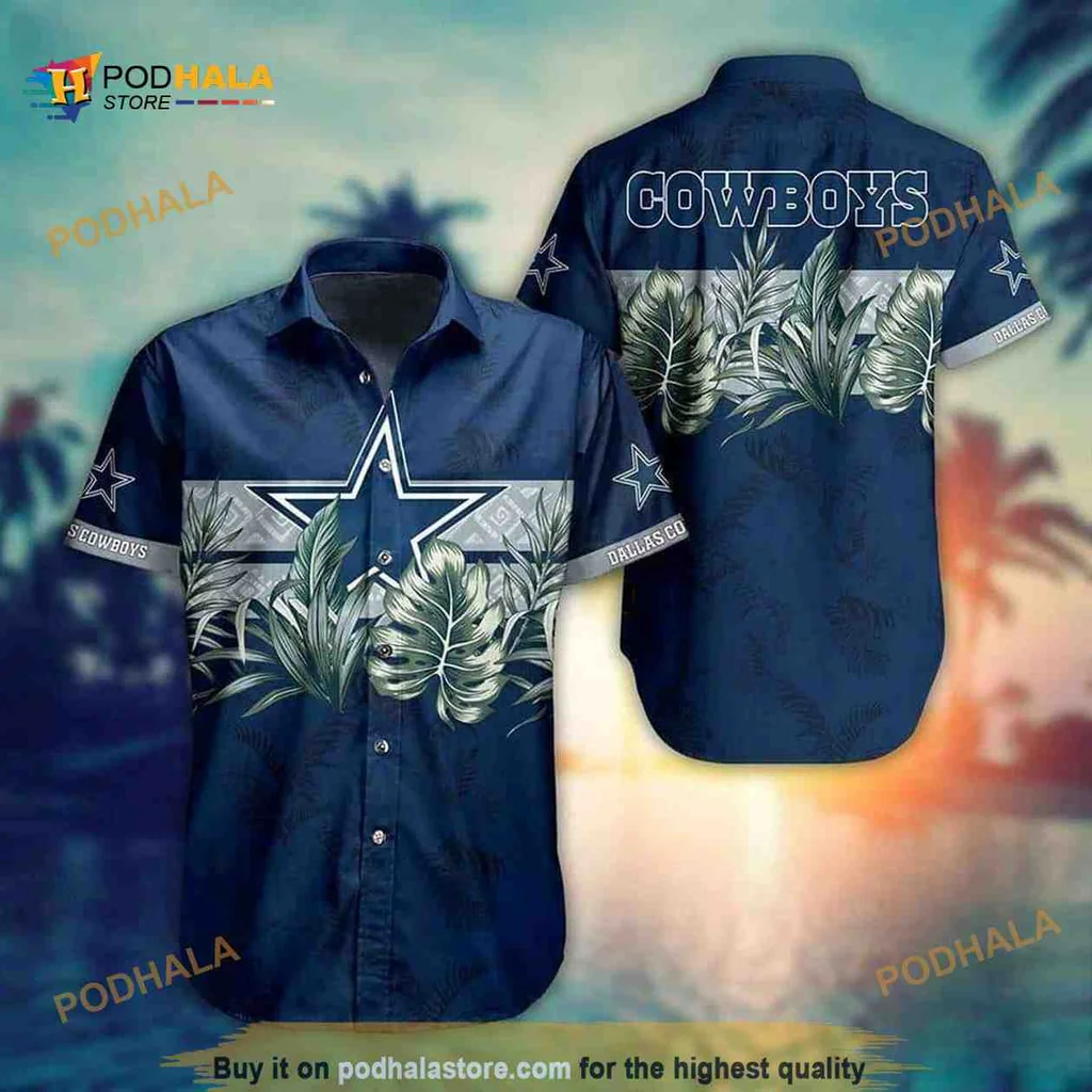 Dallas Cowboys Tropical Aloha Shirt With Palm Leaves And Star Emblem