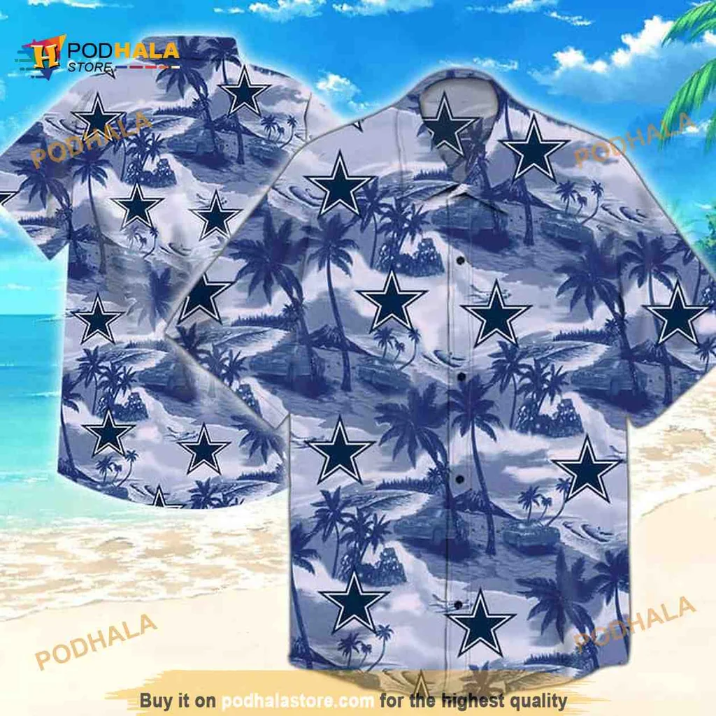 Dallas Cowboys Tropical Aloha Shirt With Palm Trees And Stars