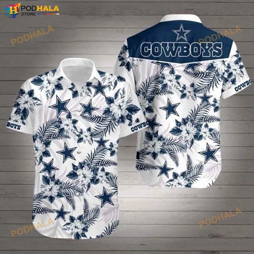 Dallas Cowboys Tropical Hawaiian Shirt With Blue Stars And Floral Design