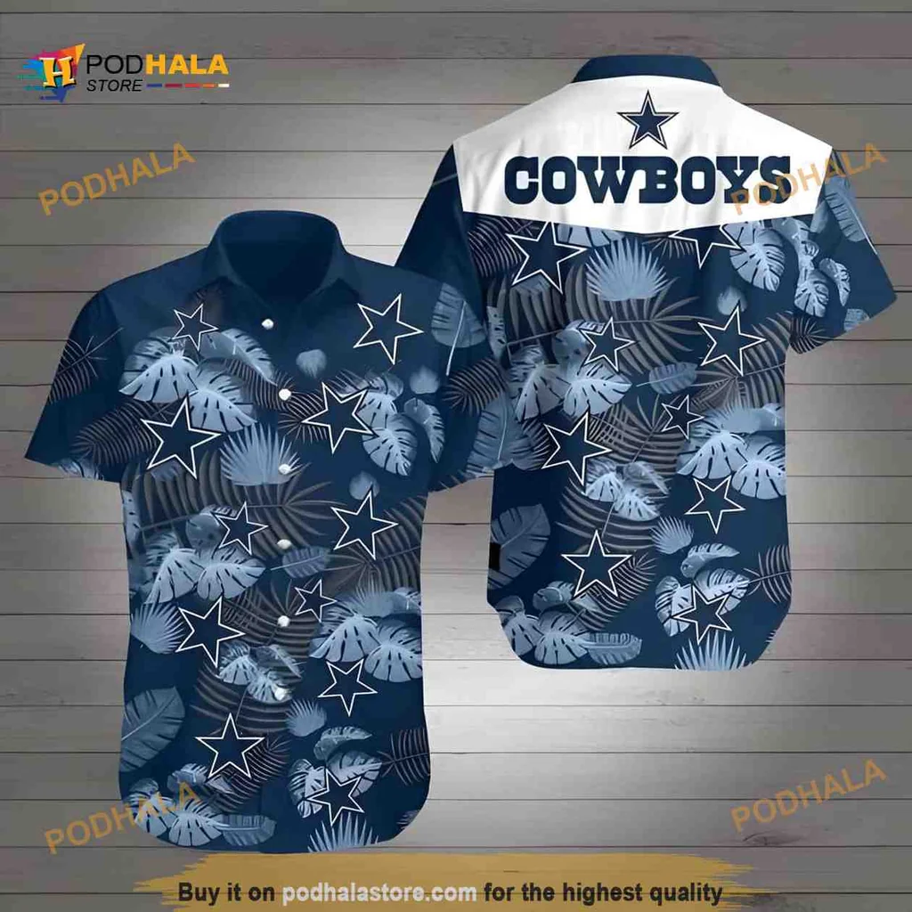 Dallas Cowboys Tropical Hawaiian Shirt With Bold Leaves And Stars