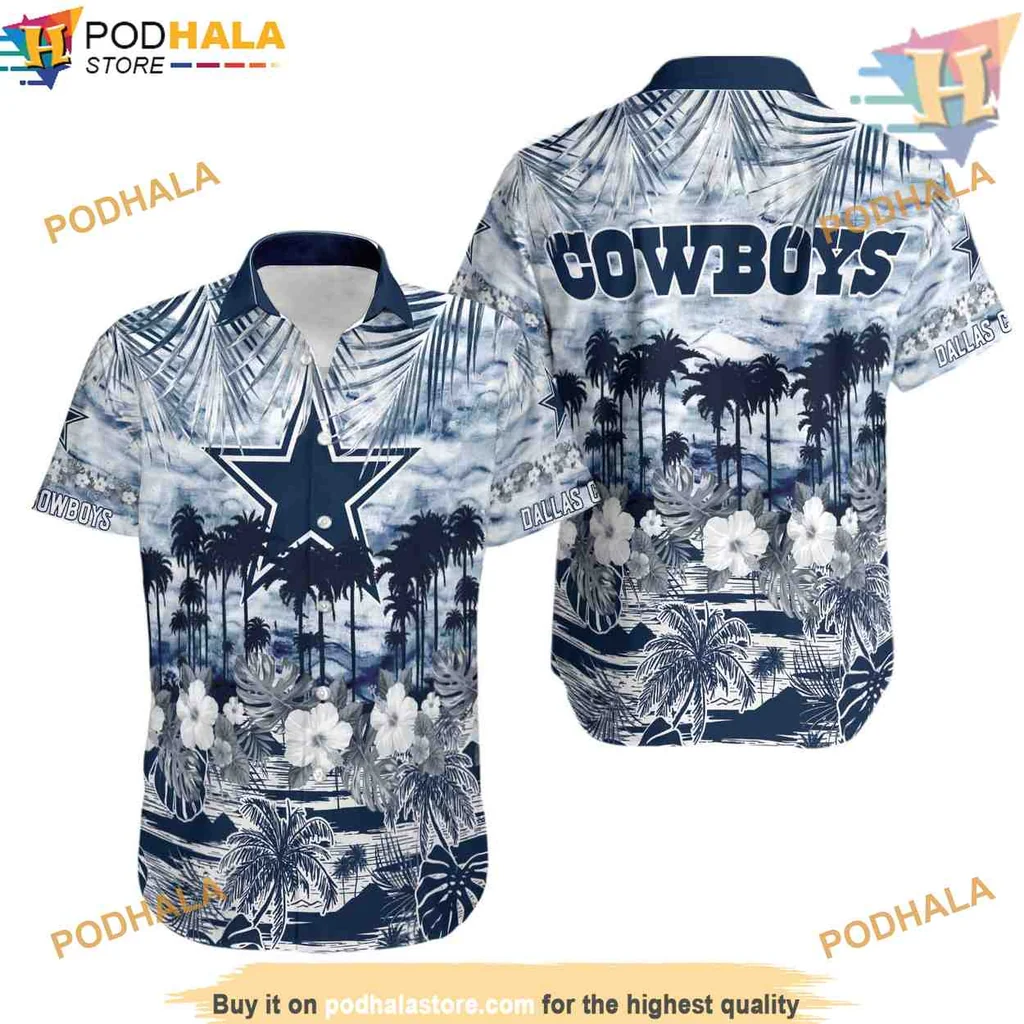 Dallas Cowboys Tropical Hawaiian Shirt With Hibiscus And Palm Tree Design