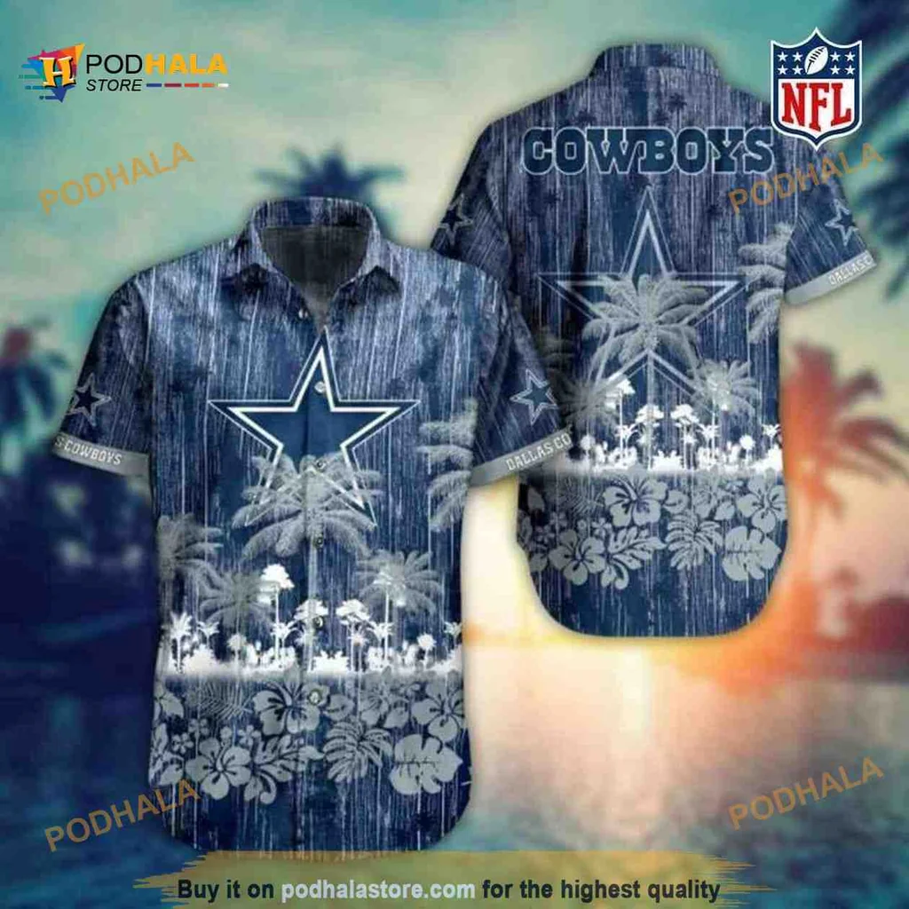 Dallas Cowboys Tropical Hawaiian Shirt With Palm Trees And Beach Design