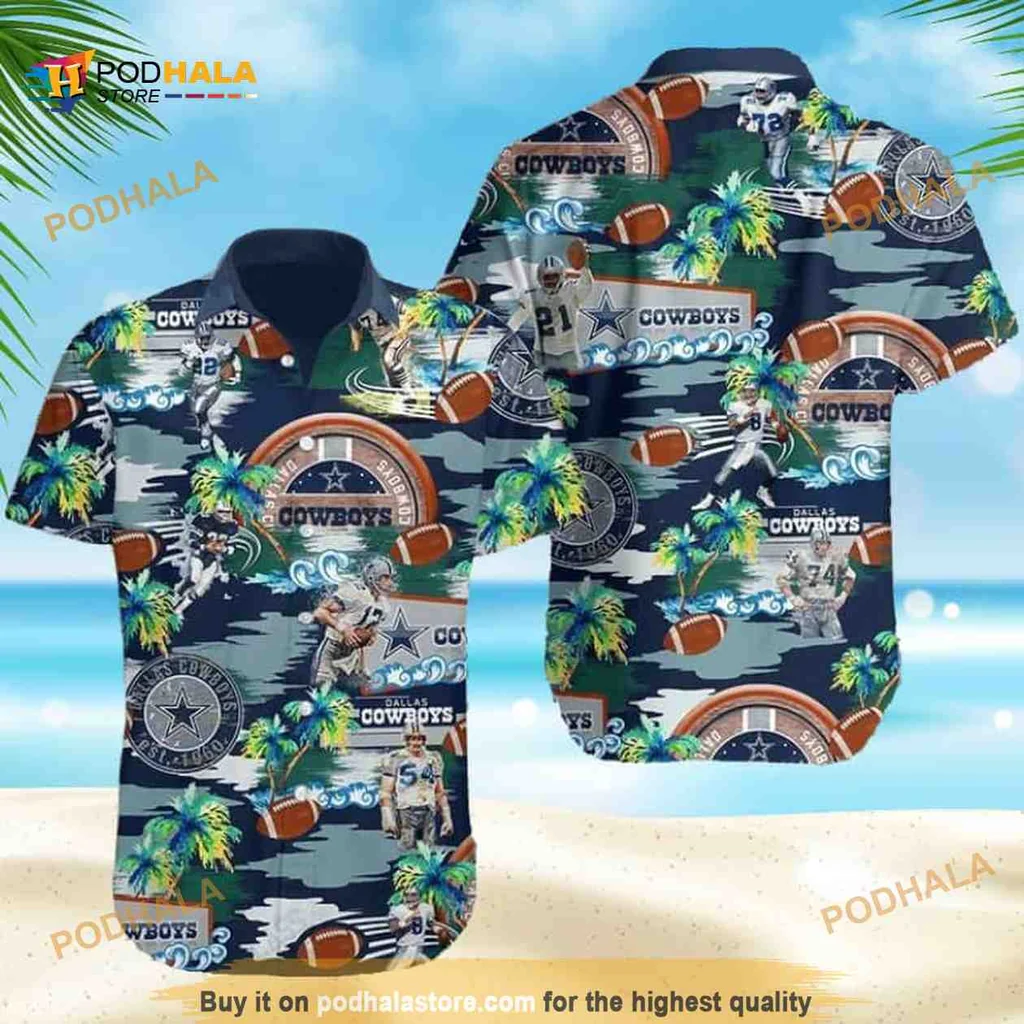 Dallas Cowboys Tropical Hawaiian Shirt With Palm Trees And Footballs