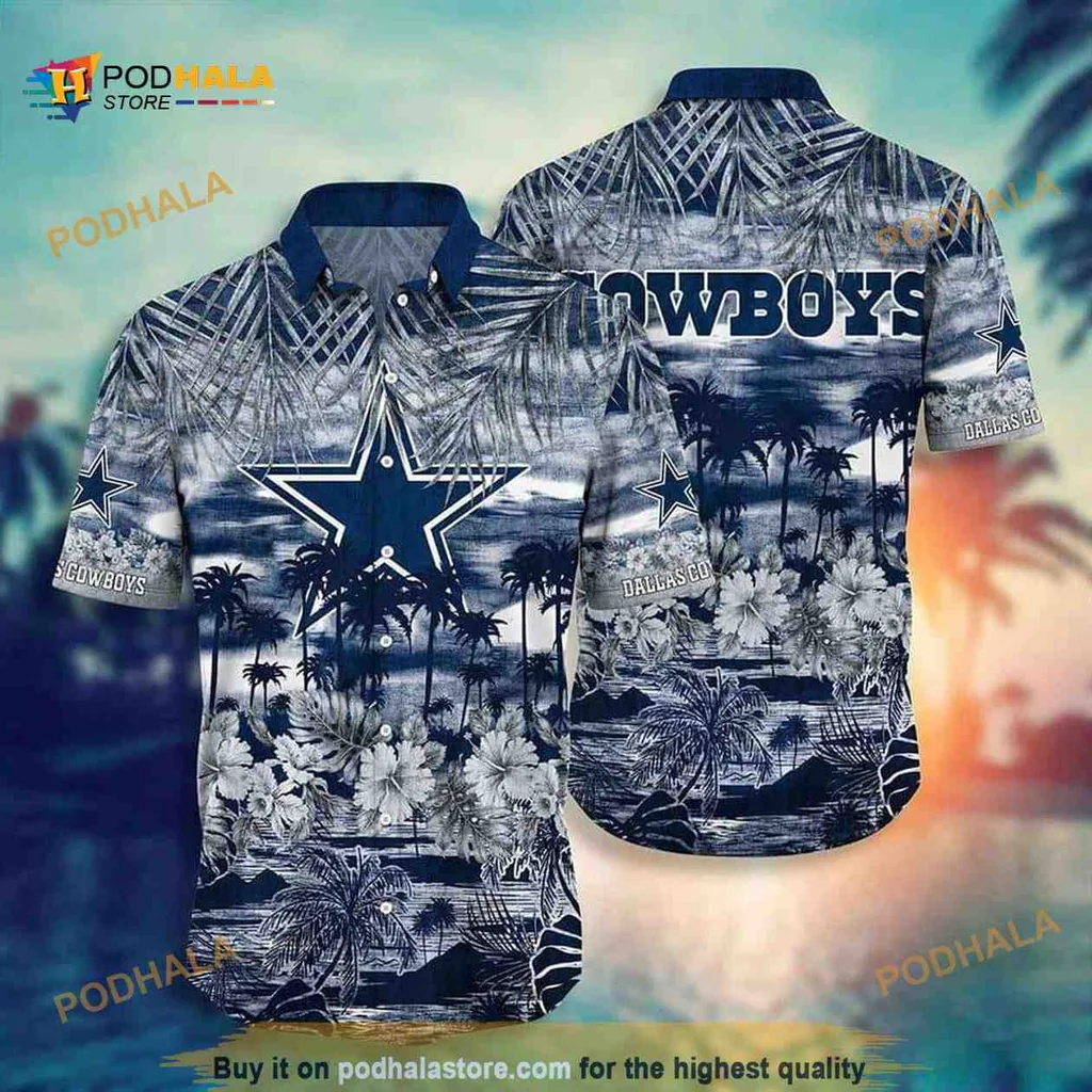 Dallas Cowboys Tropical Hawaiian Shirt With Palm Trees And Star Emblem