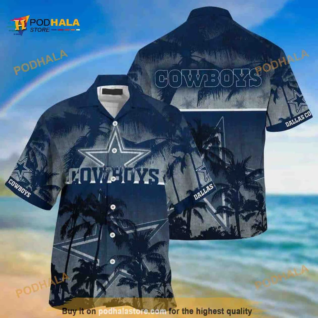 Dallas Cowboys Vintage Aloha Shirt With Tropical Palm Trees