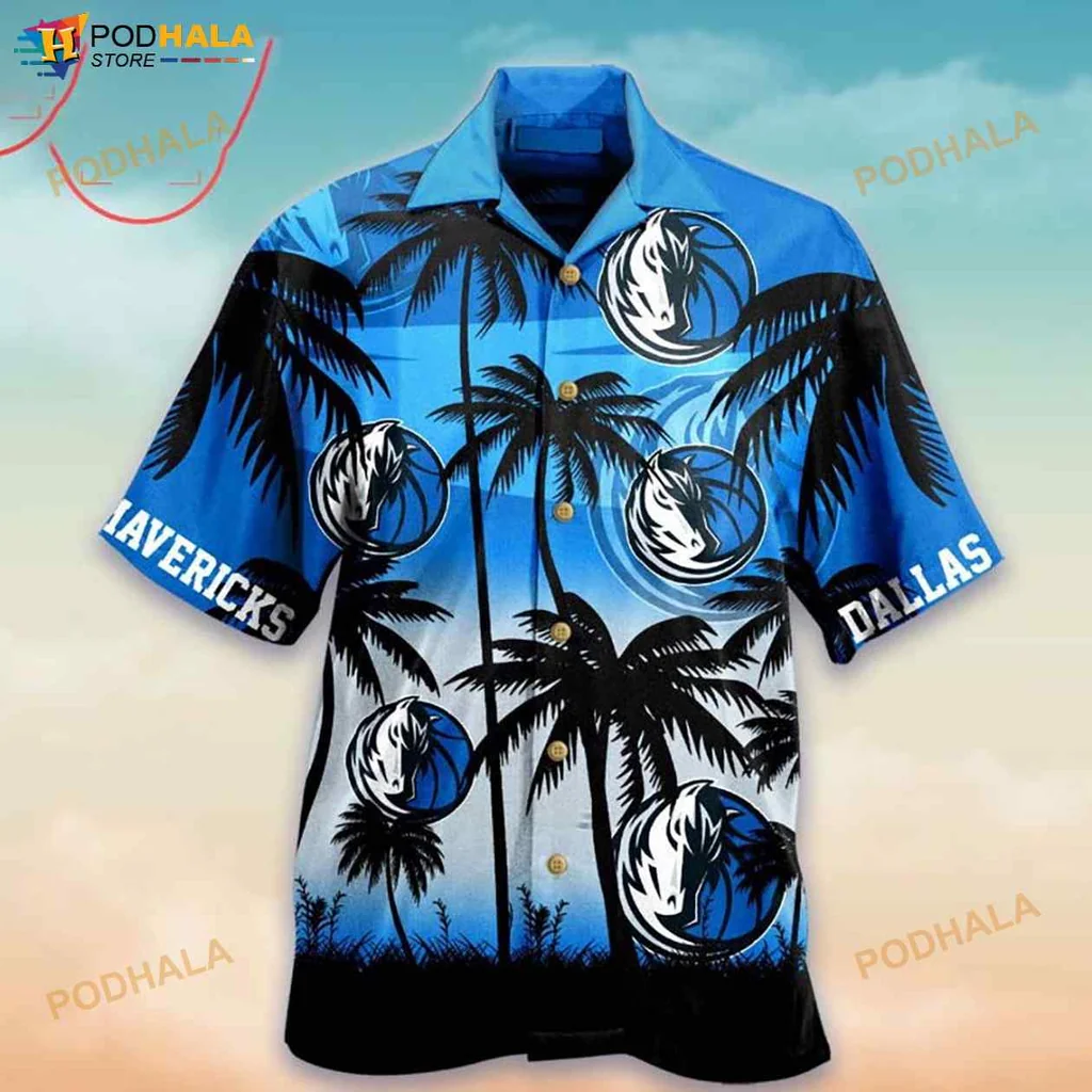 Dallas Mavericks Tropical Hawaiian Shirt With Palm Trees And Gradient Design