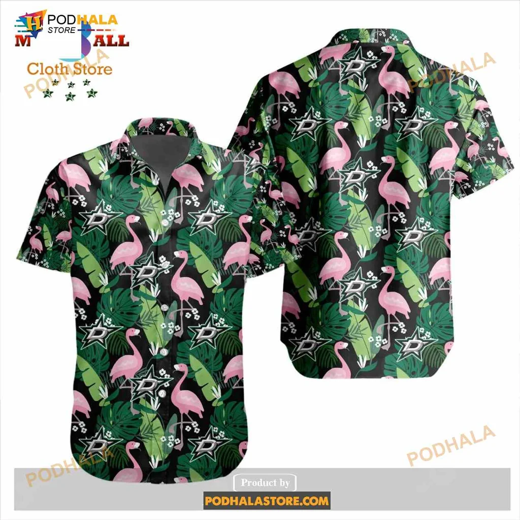 Dallas Stars Flamingo Hawaiian Shirt With Tropical Design