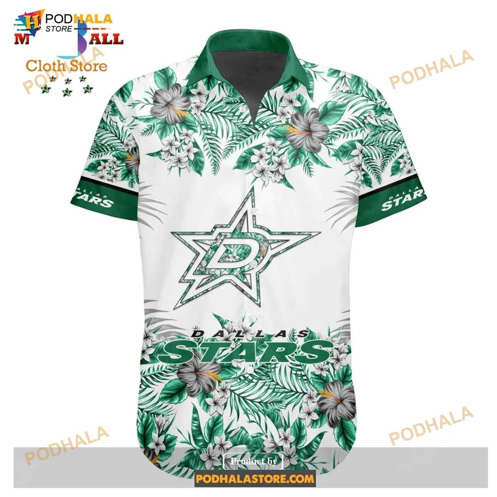 Dallas Stars Tropical Aloha Shirt With Floral Design For Fans Dallas Stars Tropical Aloha Shirt With Floral Design For Fans
