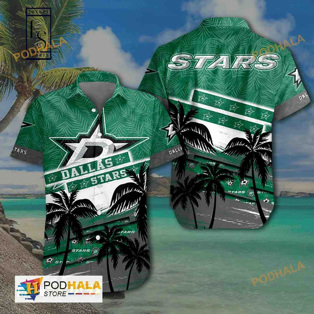 Dallas Stars Tropical Hawaiian Shirt With Team Logo And Palm Tree Design