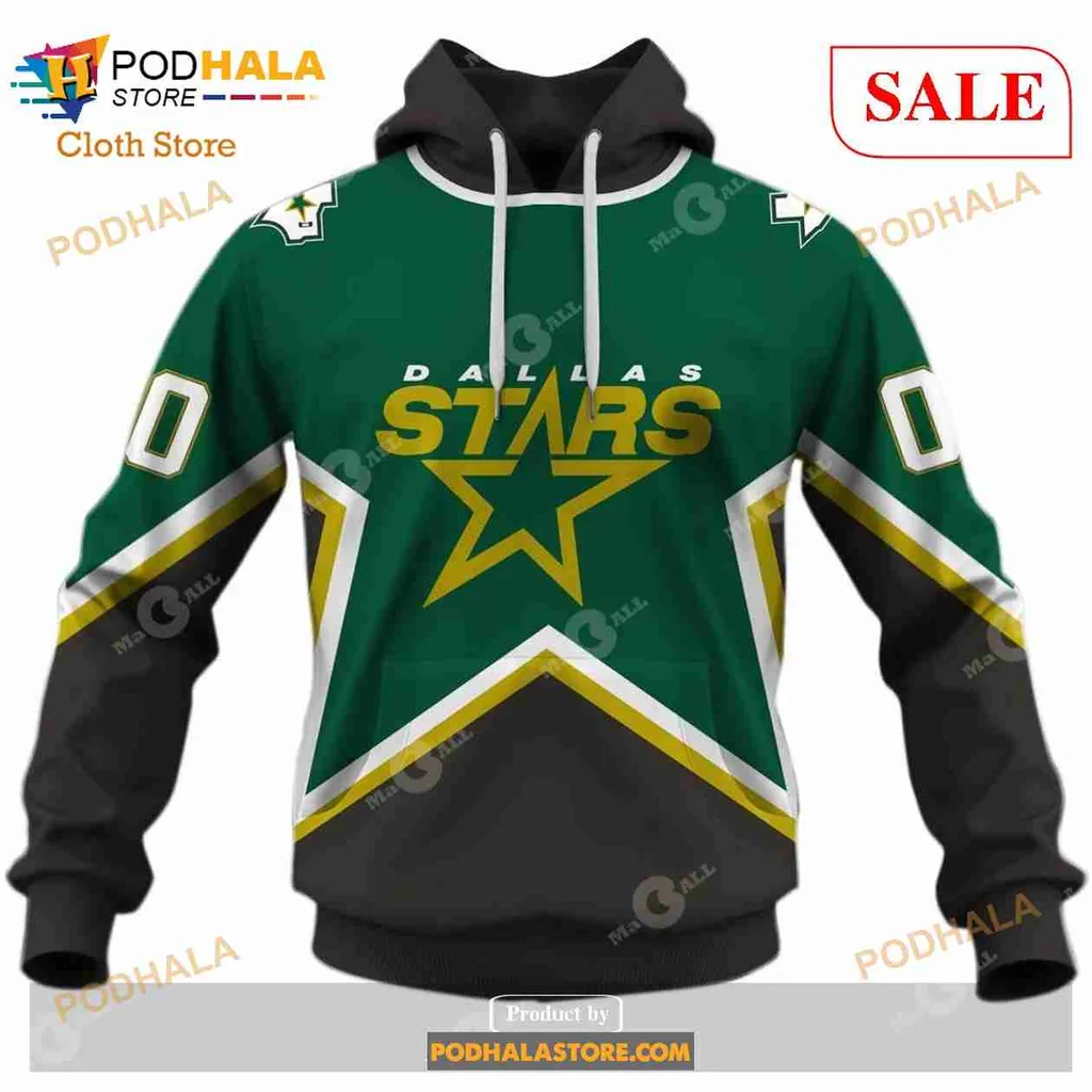 Dallas Stars Vintage Hoodie, 1999 Throwback Nhl Design In Green And Gold